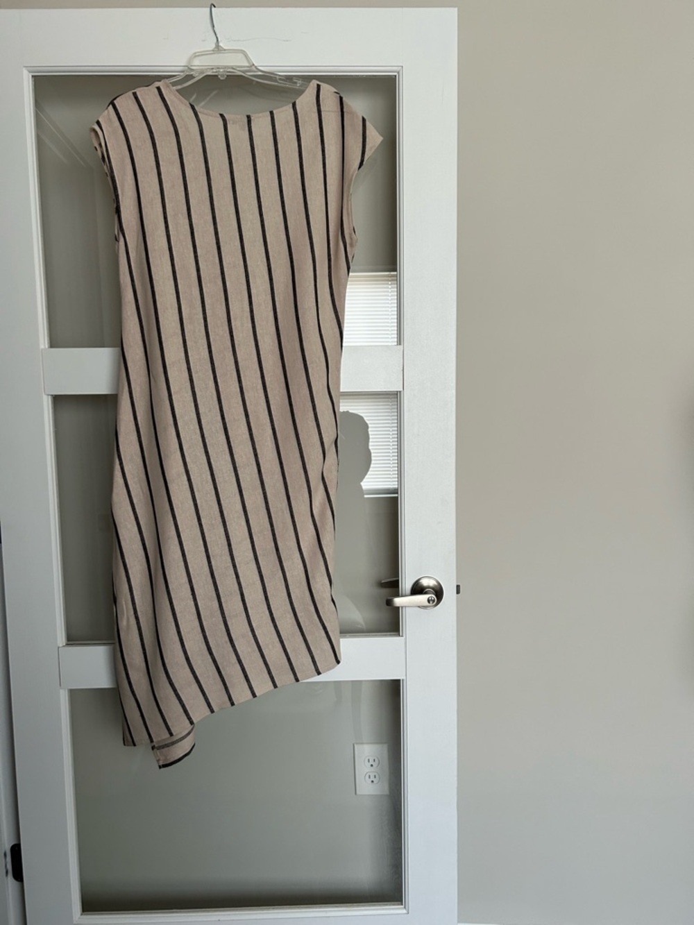 For Cynthia Beige and Black Striped Asymmetrical Dress